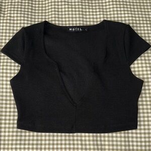 Motel Rocks Black Fitted Crop Top with Scoop Neckline